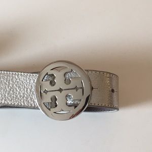 Tory Burch metallic silver belt